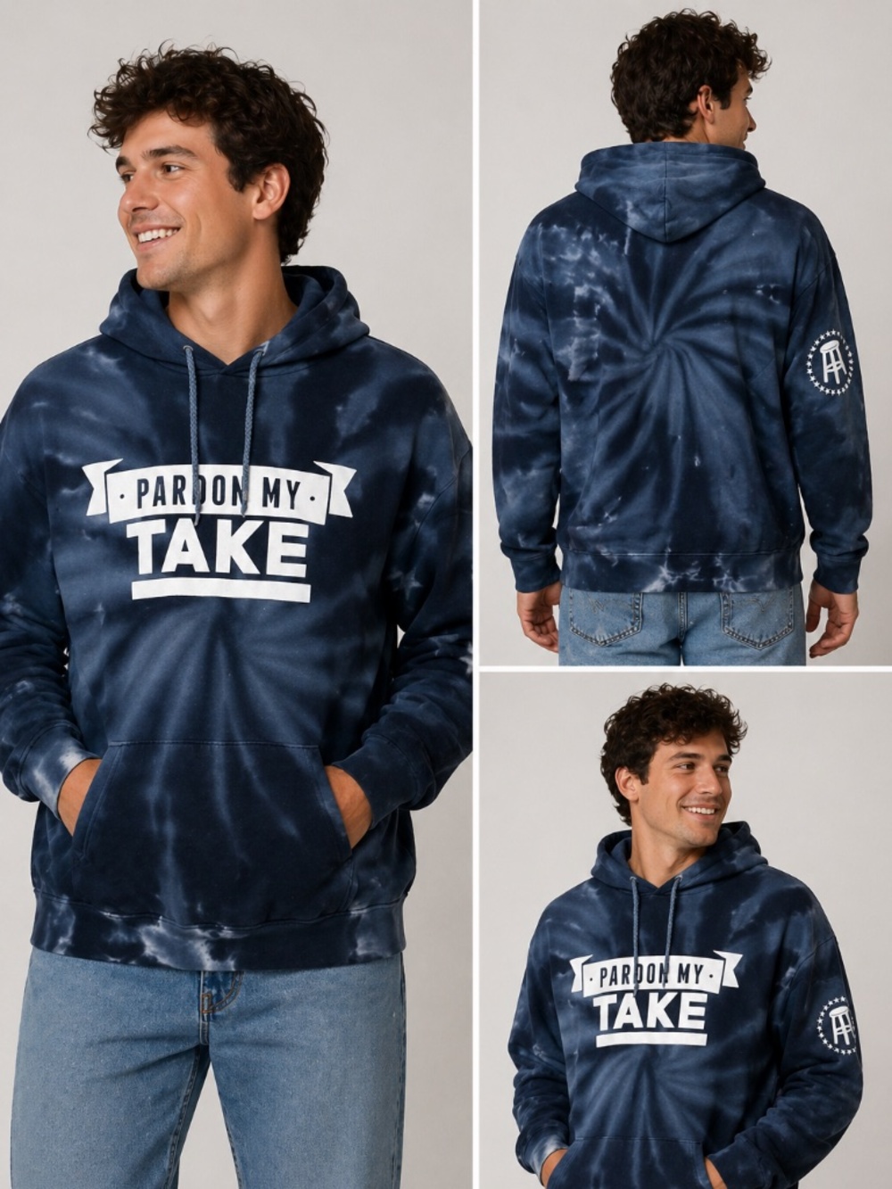 Barstool Sports Pardon My Take Hoodie Men's 2XL Blue Tie Dye Fleece
